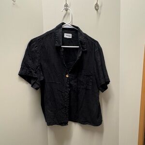 Mate | Black Short Sleeve Linen Button-Up Shirt